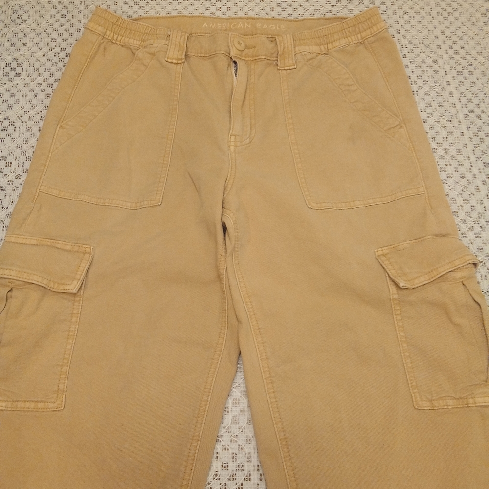 American Eagle Stretch Cargo High Rise Straight Pant Rust Orange Women's Size 12